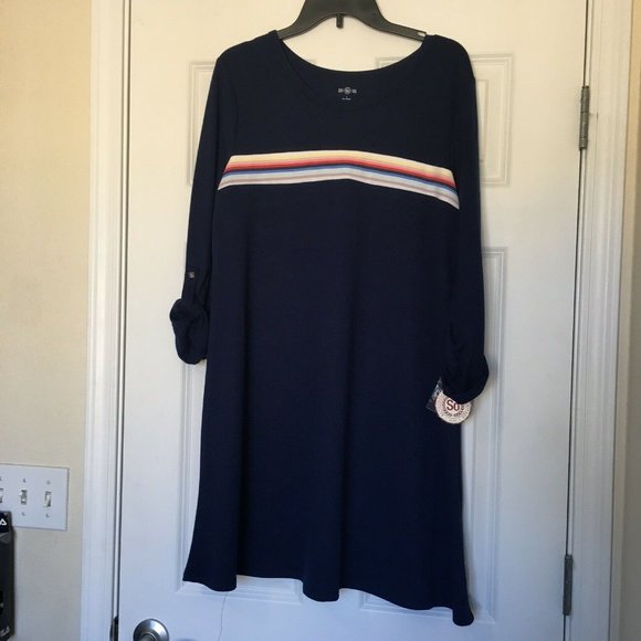SO Dresses & Skirts - SO Womens Size Large Kohls Navy Stripe Knit Dress Jr Blue Stripe NEW NWT